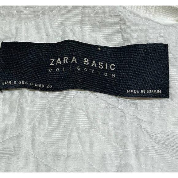 ZARA Basic Collection SZ S White Embossed Jacket Black Belt Chic Minimalist - Picture 2 of 14